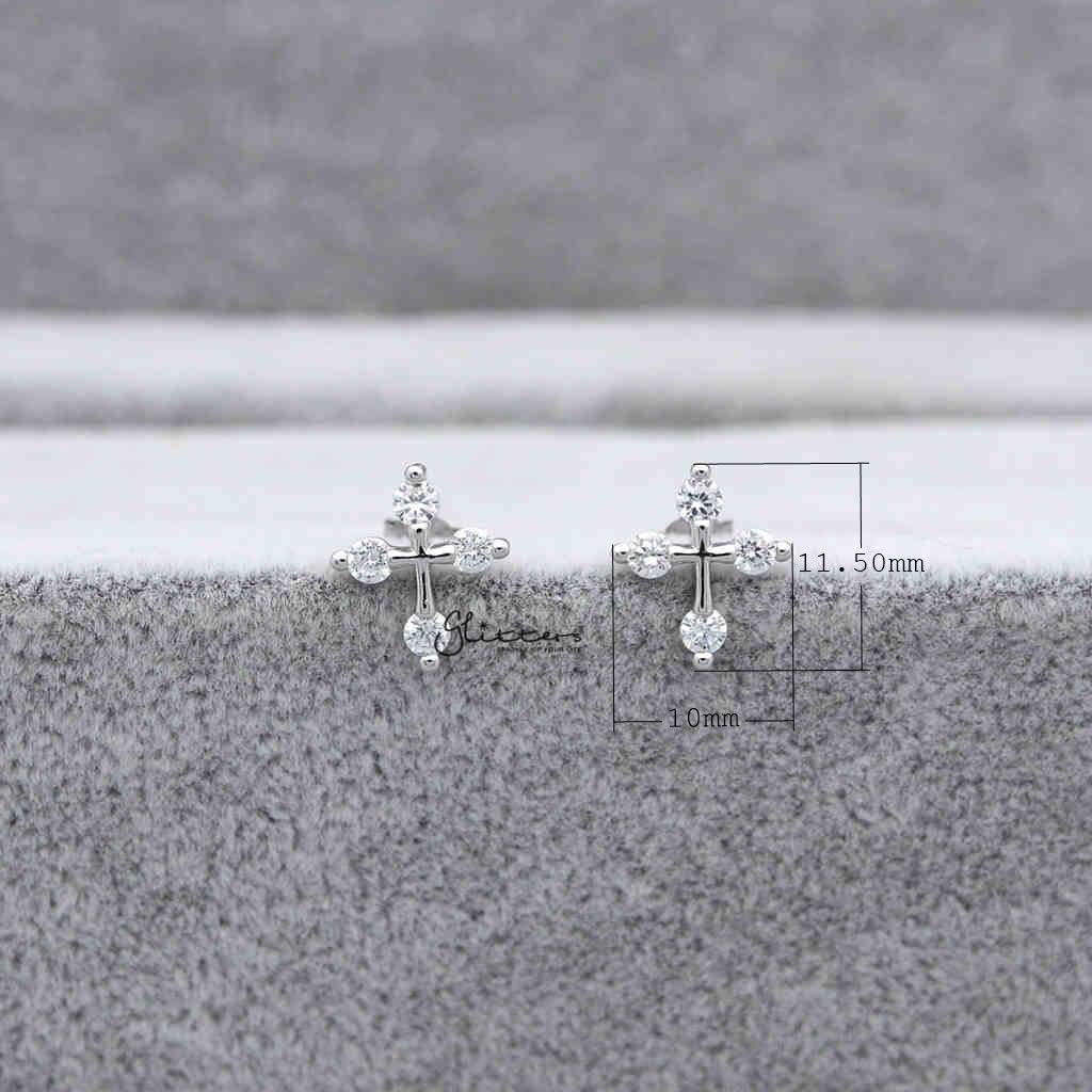 Sterling Silver Cross with 4 Cubic Zirconia Stud Earrings-Cubic Zirconia, earrings, Jewellery, Stud Earrings, Women's Earrings, Women's Jewellery-sse0249_1000-03_New-Glitters
