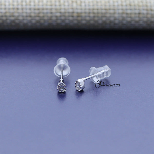 925 Sterling Silver Tear Drop Shaped Cubic Zirconia Stud Earrings-Cubic Zirconia, earrings, Jewellery, Stud Earrings, Women's Earrings, Women's Jewellery-sse0287_01-Glitters