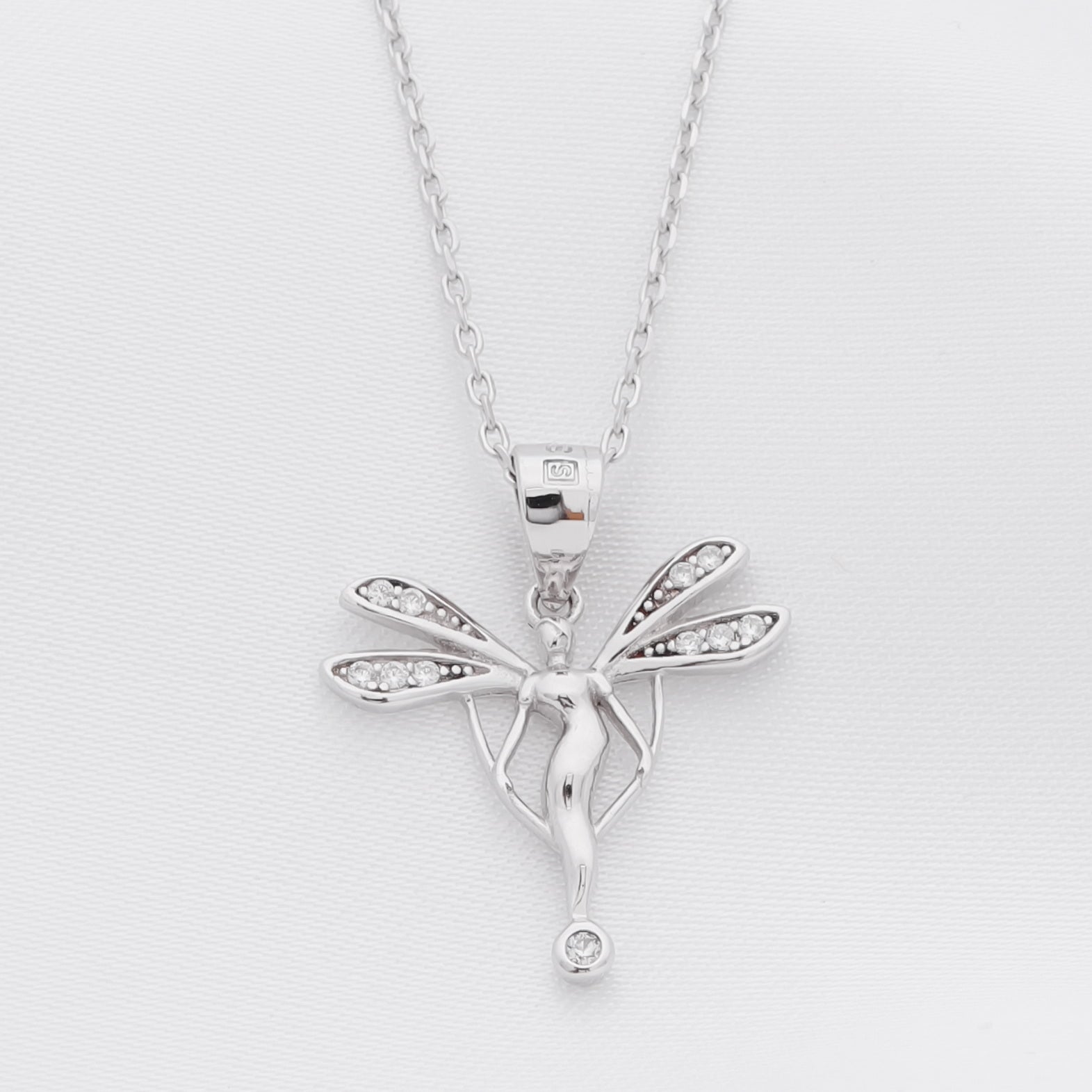 CZ Fairy Sterling Silver Necklace-Cubic Zirconia, Jewellery, Necklaces, New, Sterling Silver Necklaces, Women's Jewellery, Women's Necklace-ssp0079-1-Glitters