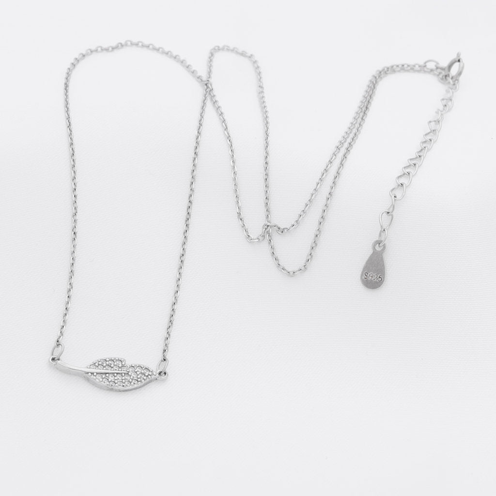 CZ Paved Leaf Sterling Silver Necklace-Cubic Zirconia, Jewellery, Necklaces, New, Sterling Silver Necklaces, Women's Jewellery, Women's Necklace-ssp0121-2_1-Glitters