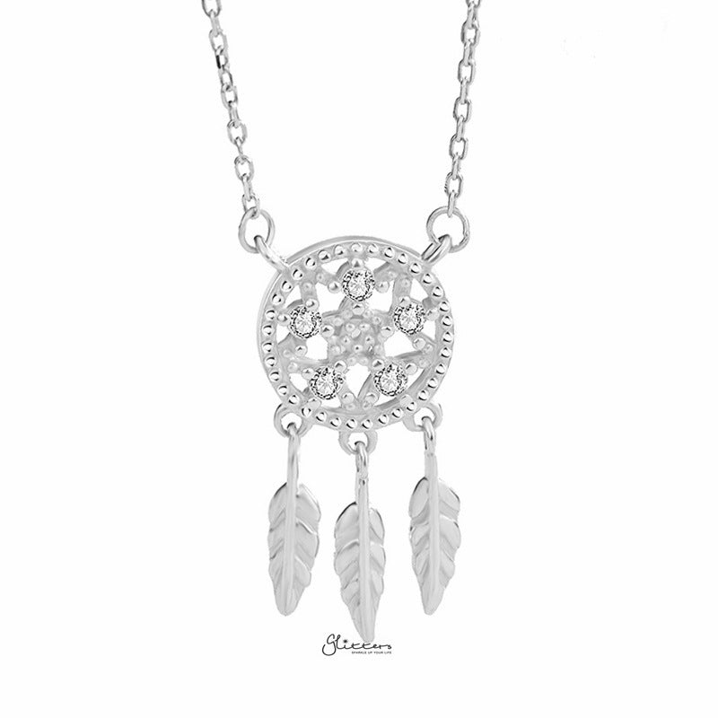 Sterling Silver Dream Catcher Necklace - Silver-Cubic Zirconia, Jewellery, Necklaces, Sterling Silver Necklaces, Women's Jewellery, Women's Necklace-ssp0169-s1-Glitters