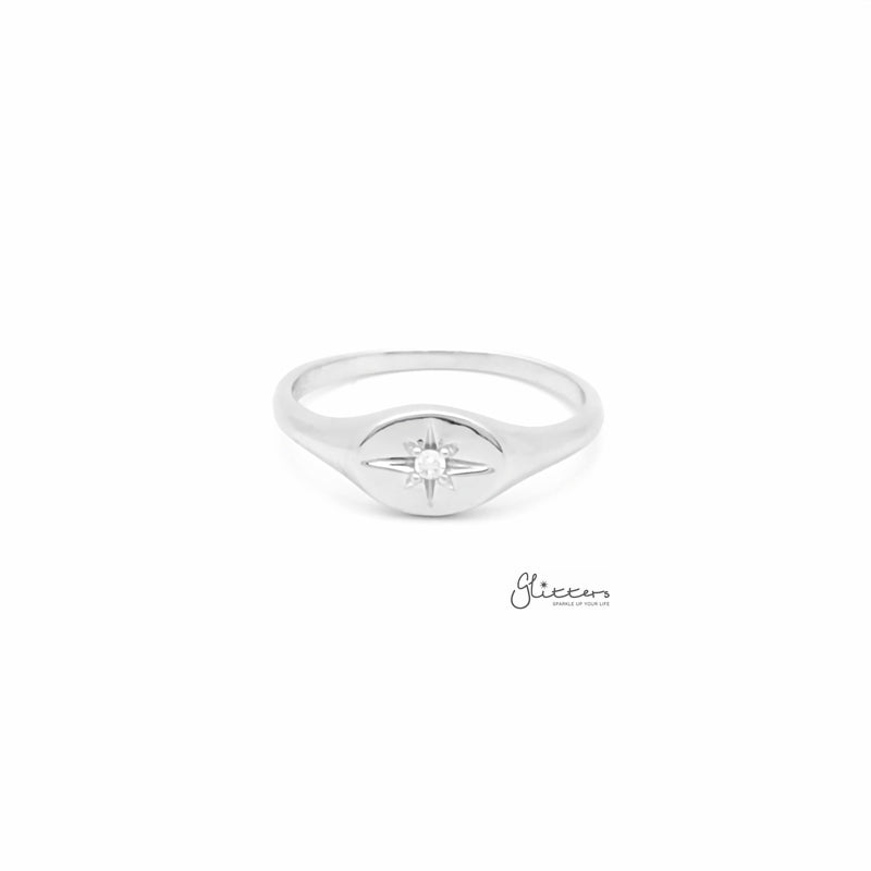 Sterling Silver Oval Signet Ring with C.Z Star Set-Cubic Zirconia, Jewellery, Rings, Sterling Silver Rings, Women's Jewellery, Women's Rings-ssr0052_1__800-Glitters