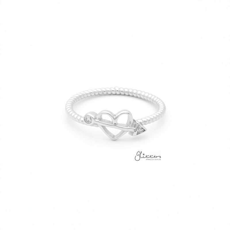 Sterling Silver Bow and Heart Ring-Cubic Zirconia, Jewellery, Rings, Sterling Silver Rings, Women's Jewellery, Women's Rings-ssr0053-1_800-Glitters