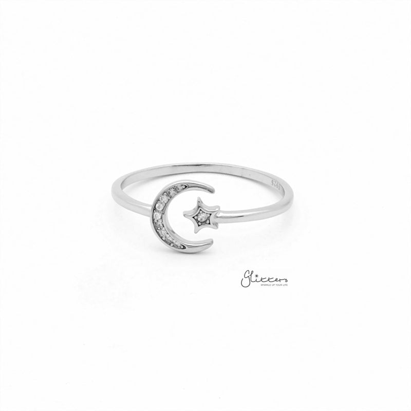 Sterling Silver Moon & Star Ring-Cubic Zirconia, Jewellery, Rings, Sterling Silver Rings, Women's Jewellery, Women's Rings-ssr0055-1_800-Glitters
