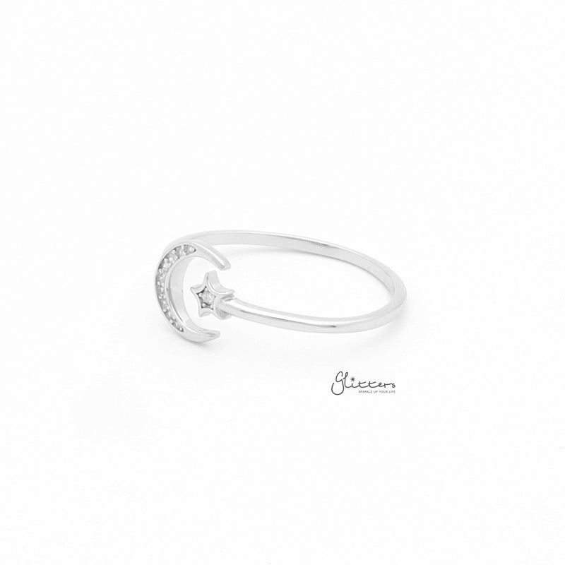 Sterling Silver Moon & Star Ring-Cubic Zirconia, Jewellery, Rings, Sterling Silver Rings, Women's Jewellery, Women's Rings-ssr0055-2_800-Glitters