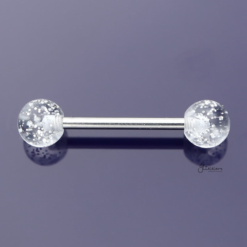 Glitters Acrylic Ball Tongue Barbell - White-Body Piercing Jewellery, Glitters, Tongue Bar-tr0001-NG-WT12-Glitters