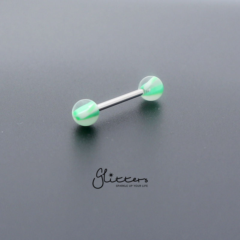 Green Acrylic Screw Marble Ball with Surgical Steel Tongue Barbell-Body Piercing Jewellery, Tongue Bar-tr0001-Screw_Marble_3-Glitters