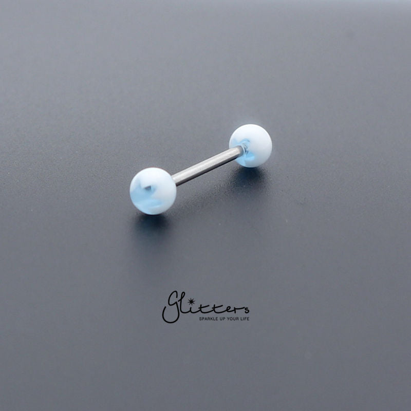 Light Blue Flower Acrylic Ball with Surgical Steel Tongue Bar-Body Piercing Jewellery, Tongue Bar-tr0001_flower_6-Glitters