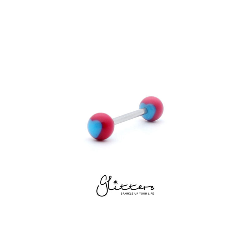 Red Acrylic Ball with Blue Heart Tongue Barbell-Body Piercing Jewellery, Tongue Bar-tr0001_heart_8-Glitters
