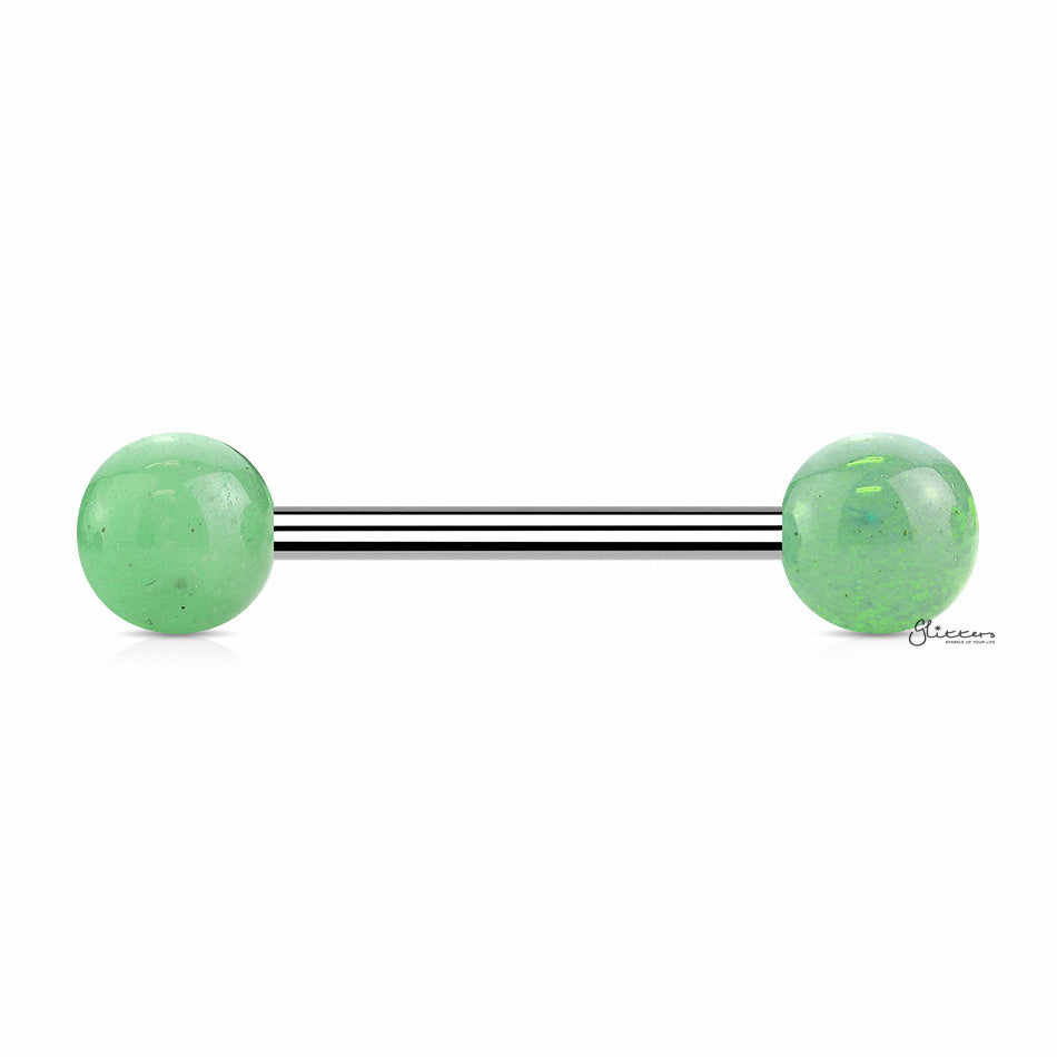 Jade Green Stone Balls Straight Barbell - Tongue | Nipple-Body Piercing Jewellery, Nipple Barbell, Tongue Bar-tr0038-g_1-Glitters